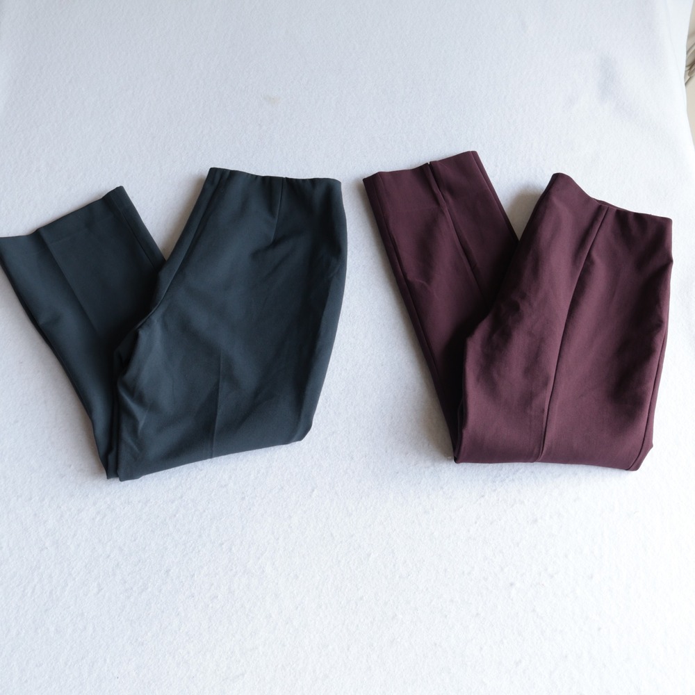 Lot of 2 Vince Pintuck Side Zip Flare Pants Navy Plum Purple Cotton Blend Large